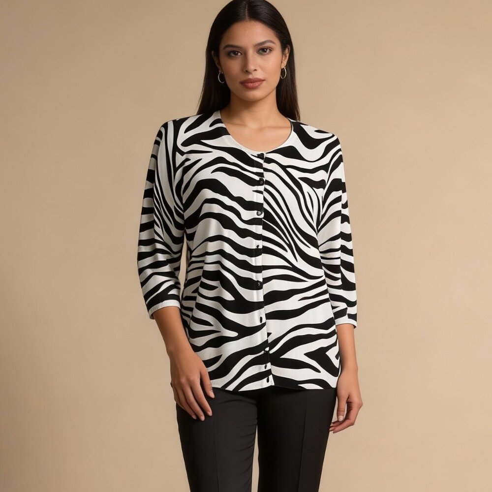 CARMEN MARC VALVO | Zebra Stripe Cardigan Sz XL